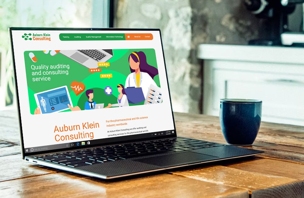 Responsive, Tauranga digital design agency. Client project  - Auburn Klein Consulting, Website design & development, web hosting, graphic design, Auburn Klein Consulting, homepage on a laptop