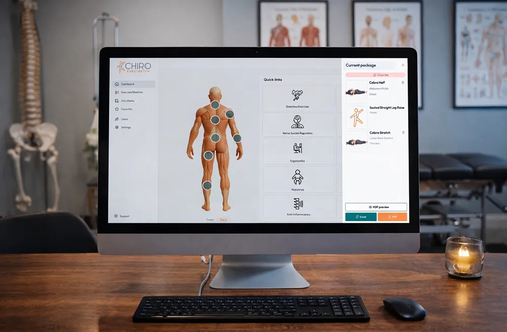 Responsive, Tauranga digital design agency. Client project  - CHIROExestretch, Custom SaaS application, CHIROExestretch - current packages slide-out on desktop