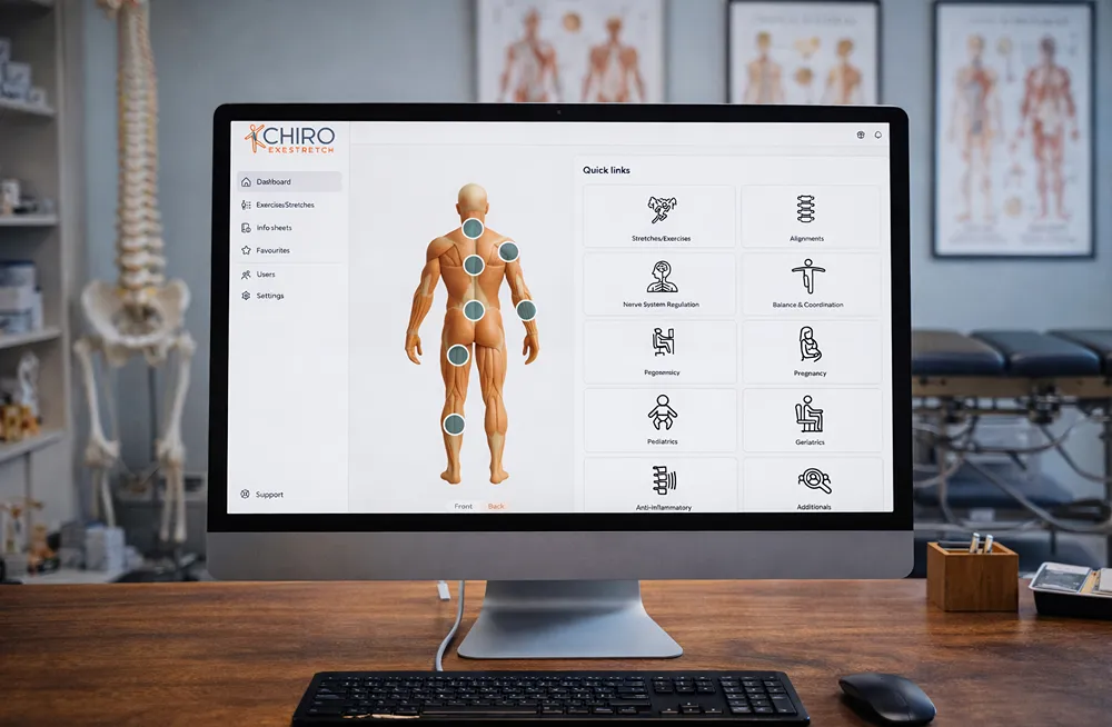 Responsive, Tauranga digital design agency. Client project  - CHIROExestretch, Custom SaaS application, CHIROExestretch - practitioner dashboard on desktop