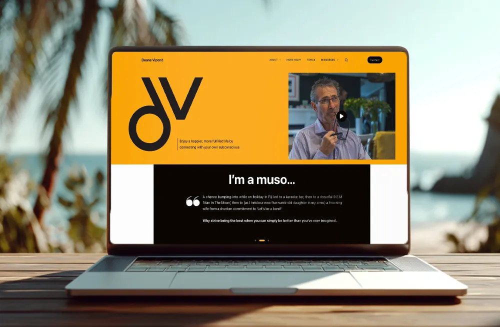 Responsive, Tauranga digital design agency. Client project  - Deane Vipond, Website development, web hosting, Deane Vipond -  Homepage on desktop