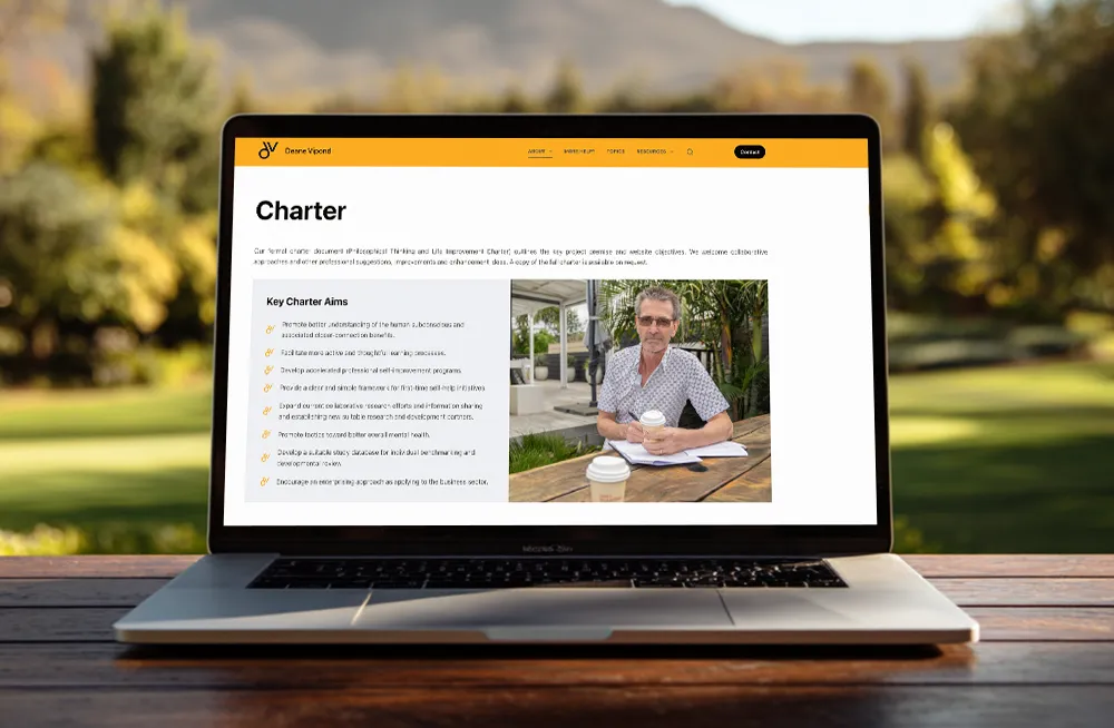 Responsive, Tauranga digital design agency. Client project  - Deane Vipond, Website development, web hosting, Deane Vipond - Charter page on desktop