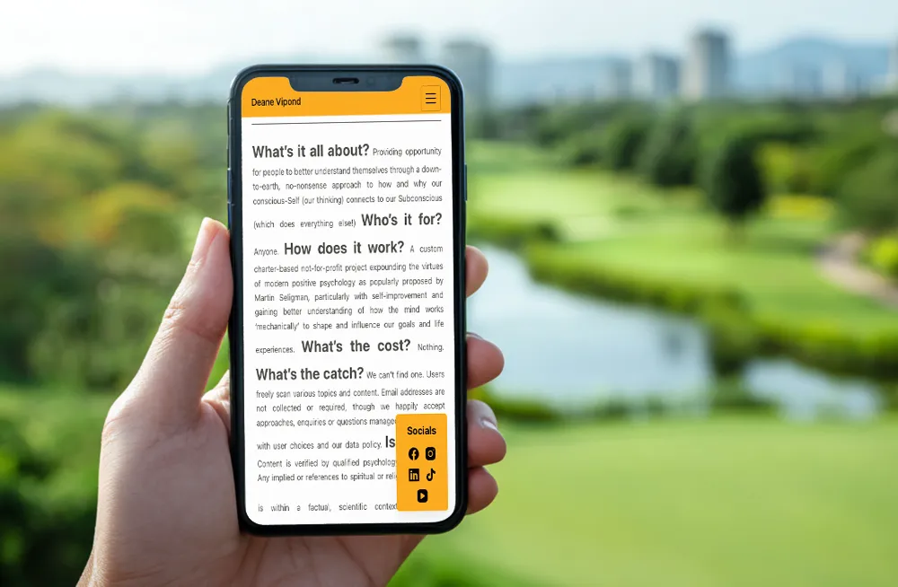 Responsive, Tauranga digital design agency. Client project  - Deane Vipond, Website development, web hosting, Deane Vipond - Homepage socials popup on mobile