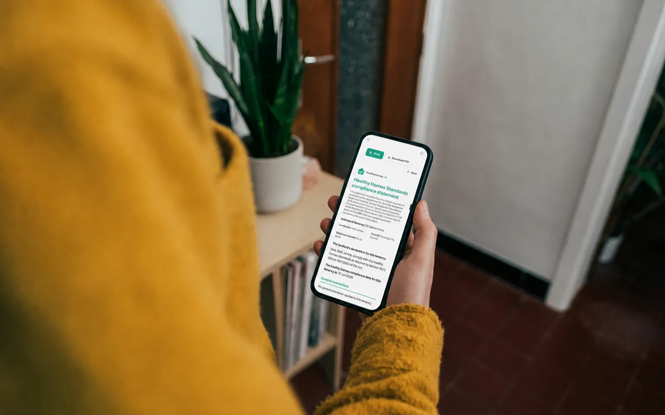 Responsive, Tauranga digital design agency. Client project  - HealthyHomes HQ, Custom SaaS application, HealthyHomes HQ - compliance statement on mobile