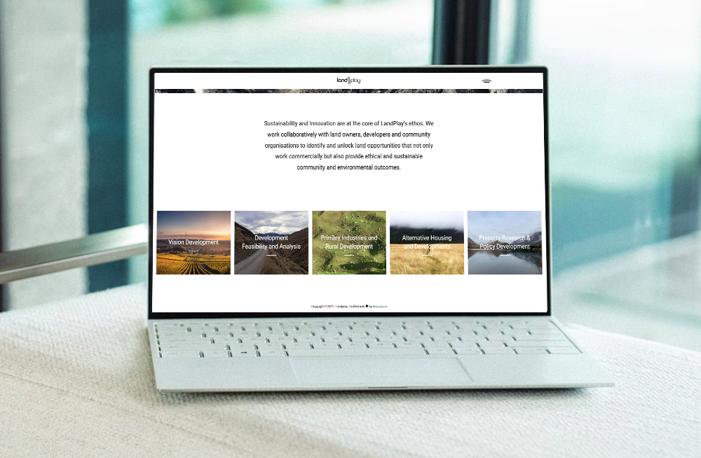  Responsive, Tauranga digital design agency. Client project  - Landplay, Website design & development, web hosting, Landplay, homepage services on a laptop
