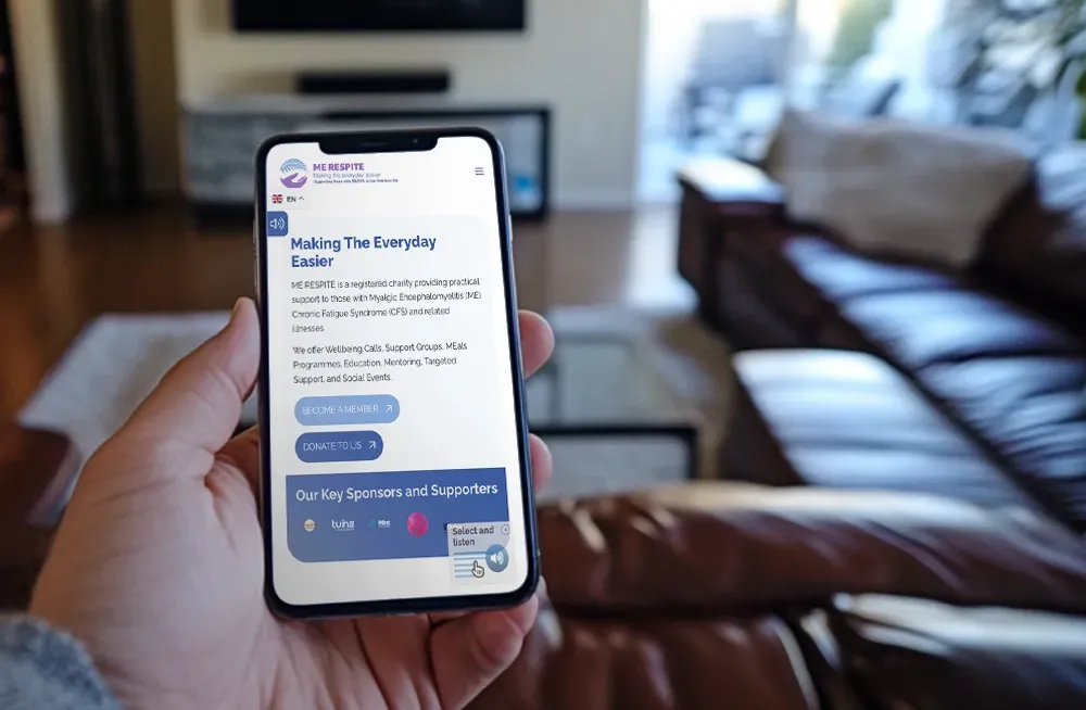 Responsive, Tauranga digital design agency. Client project  - ME Respite, Website development, web hosting, ME Respite - homepage on a mobile