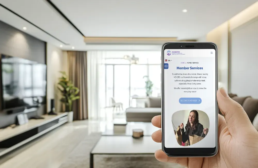 Responsive, Tauranga digital design agency. Client project  - ME Respite, Website development, web hosting, ME Respite - member services page on a mobile