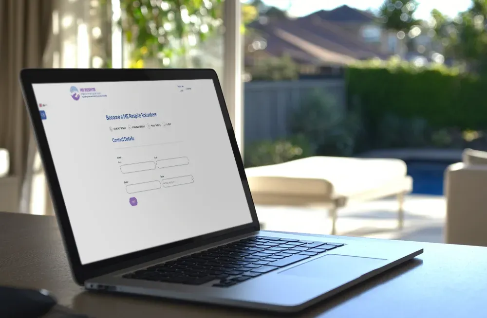 Responsive, Tauranga digital design agency. Client project  - ME Respite, Website development, web hosting, ME Respite - volunteer application page on a laptop