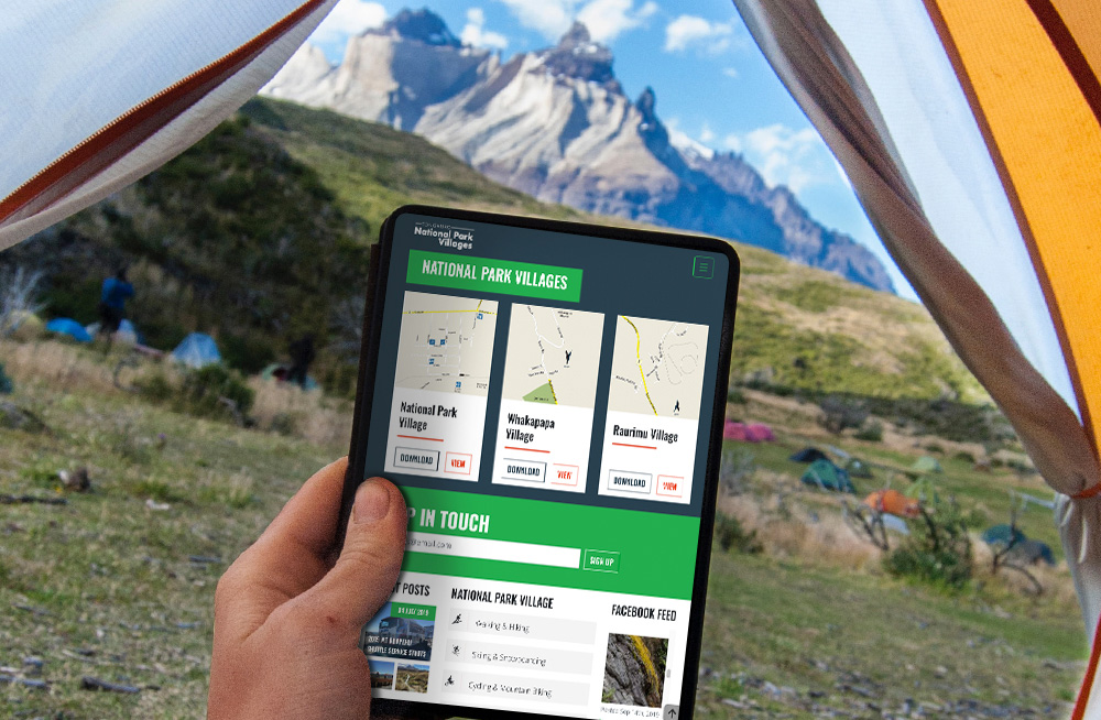 Responsive, Tauranga digital design agency. Client project  - National Park Villages, Website design & development, Web hosting, website village maps on tablet