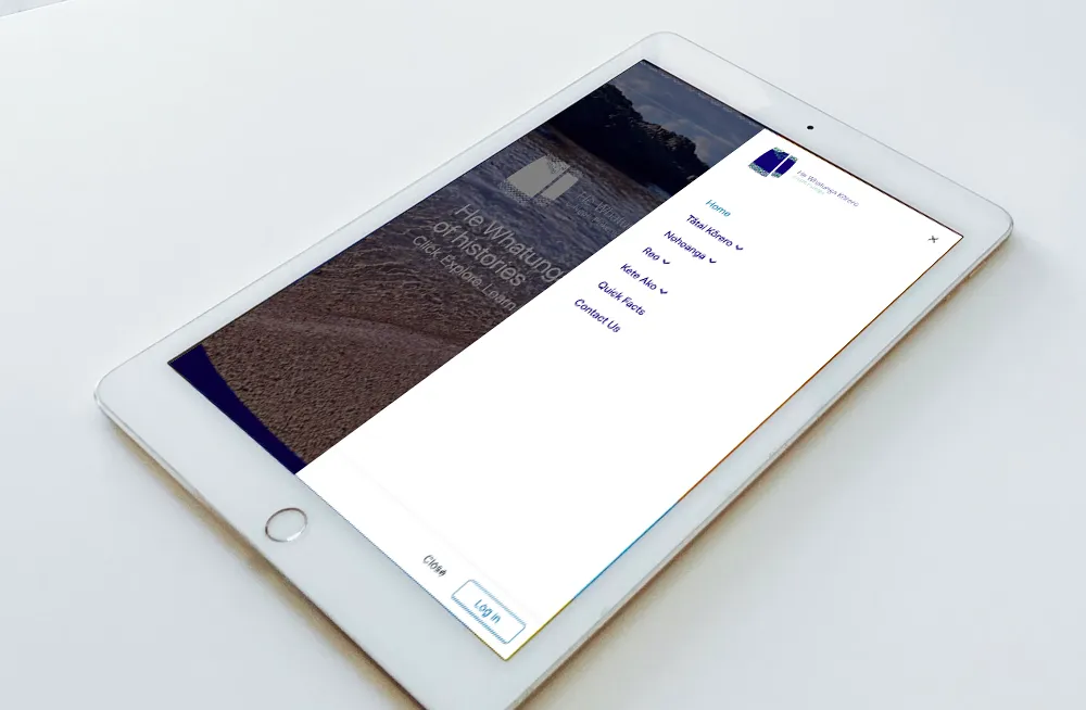 Responsive, Tauranga digital design agency. Client project  - Ngāti Pūkenga, Website design & development, graphic design, web hosting, Ngāti Pūkenga - mobile menu on tablet