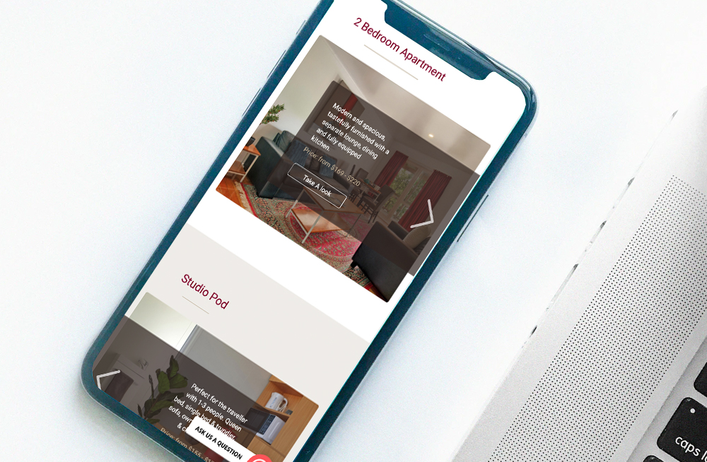 Responsive, Tauranga digital design agency. Client project  - Plateau Lodge, Website design & development, web hosting, Plateau Lodge rooms page on mobile