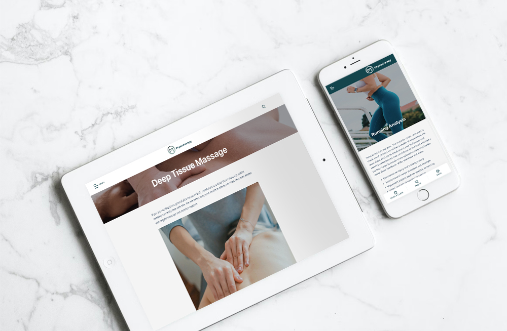  Responsive, Tauranga digital design agency. Client project  - PT Physiotherapy, Website development, web hosting, graphic design, PT Physiotherapy services on a tablet and a mobile