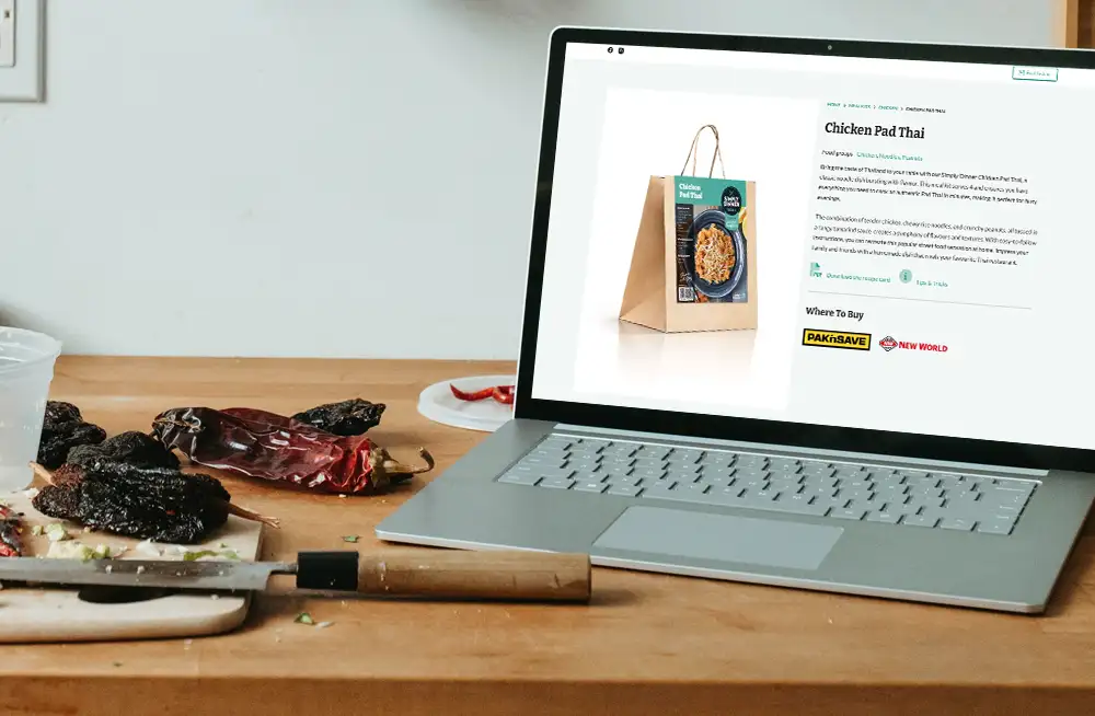 Responsive, Tauranga digital design agency. Client project - Simply Dinner, Website development, web hosting, Simply Dinner - product page on a laptop