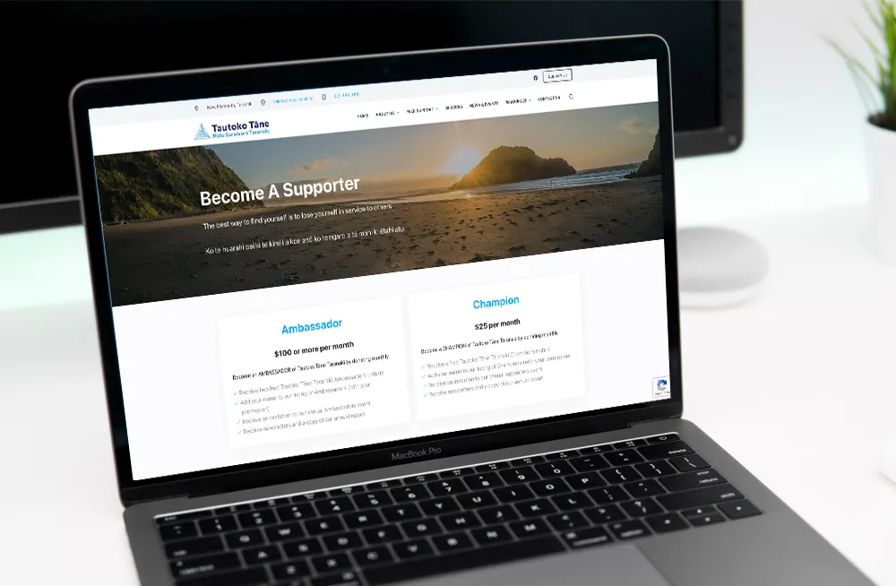 Responsive, Tauranga digital design agency. Client project  - Tautoko Tāne, Website development, web hosting, Tautoko Tāne - homepage on laptop