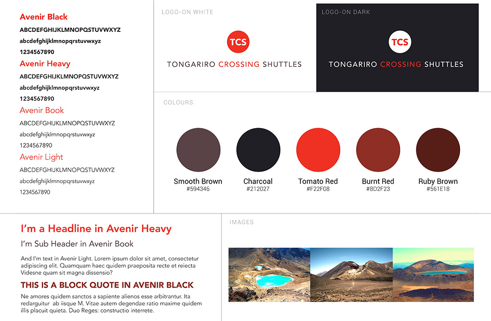 Responsive, Tauranga digital design agency. Client project  - Tongariro Crossing Shuttles, Graphic design, branding, style block