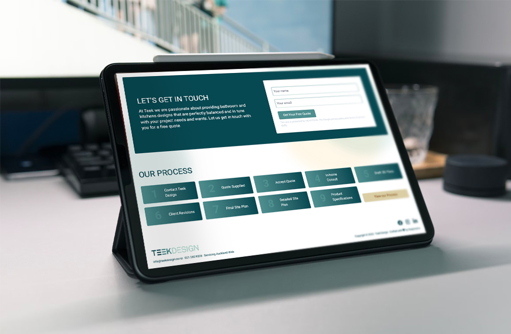 Responsive, Tauranga digital design agency. Client project  - Teek Design, Website design & development, web hosting, Teek Design, our process on tablet