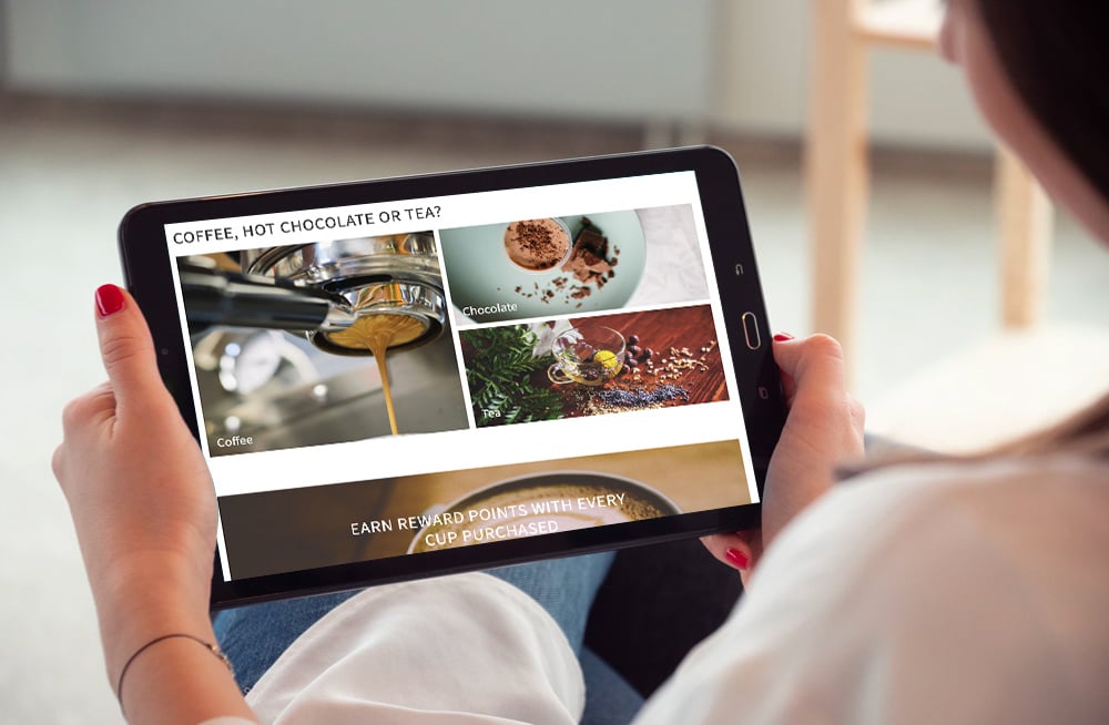Responsive, Tauranga digital design agency. Client project  - Teshas  Coffee, Website development, eCommerce, web hosting, Teshas Coffee product categories on a tablet