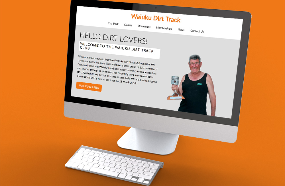 Responsive, Tauranga digital design agency. Client project  - Waiuku Dirt Track, Website development, web hosting, website homepage on desktop