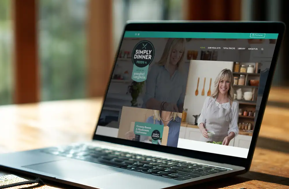 Responsive, Tauranga digital design agency. Client project - Simply Dinner, Website development, web hosting, Simply Dinner - homepage on a laptop