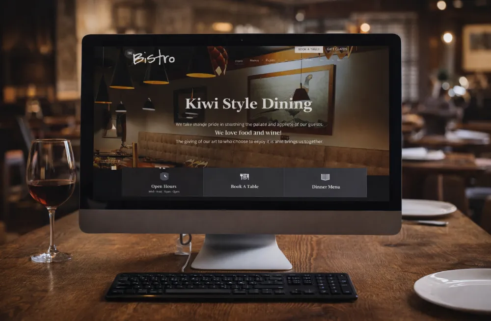Responsive, Tauranga digital design agency. Client project  - The Bistro, Website development, web hosting, The Bistro - the homepage on a desktop computer