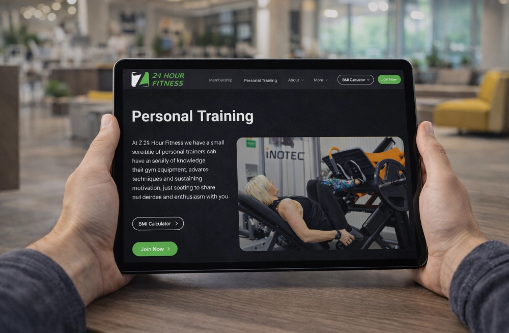 Responsive, Tauranga digital design agency. Client project  - Z 24 Hour Fitness, Website development, web hosting, Z 24 Hour Fitness - personal training page on a tablet